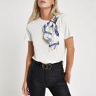 River Island Womens Petite White Scarf Print Bow Detail T-shirt