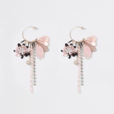 River Island Womens Gold Tone Hoop Charm Drop Earrings