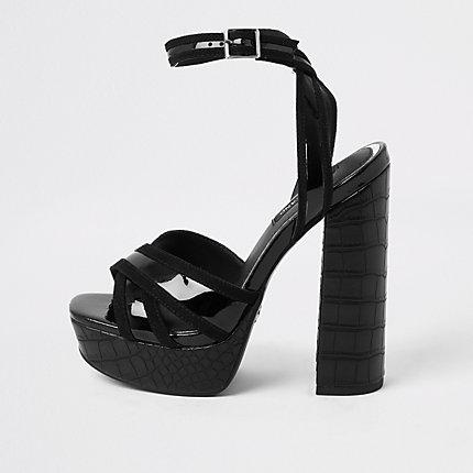 River Island Womens Croc Embossed Strap Platform Heels