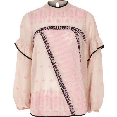 River Island Womens Embroidered Frill Sleeve Top