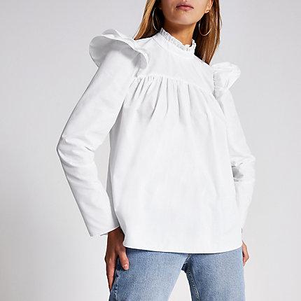 River Island Womens White Long Sleeve Poplin Smock Blouse