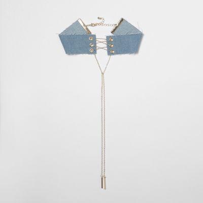 River Island Womens Denim Corset Chain Choker