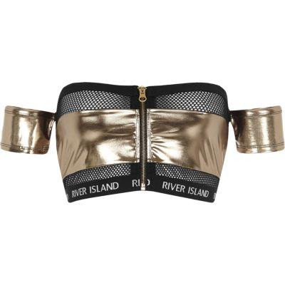 River Island Womens Silver Mesh Insert Bardot Bikini Top