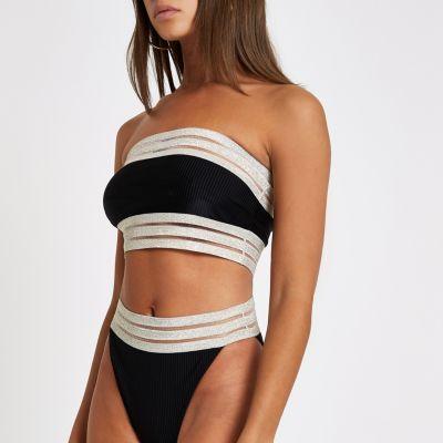 River Island Womens Ribbed Elastic Bandeau Bikini Top