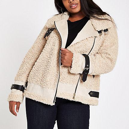 River Island Womens Plus Borg Aviator Jacket