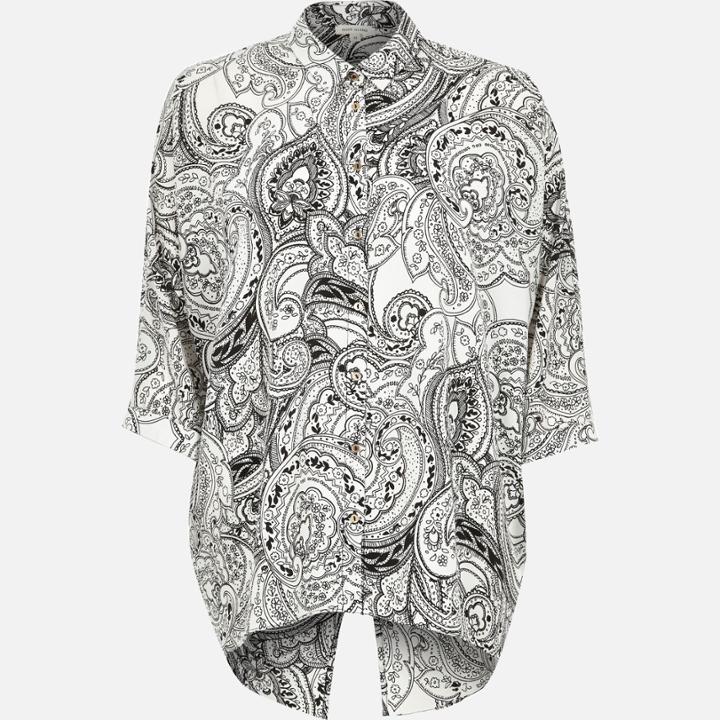 River Island Womens White Paisley Print Open Back Shirt