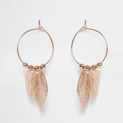 River Island Womens Rose Gold Tone Hoop Feather Earrings