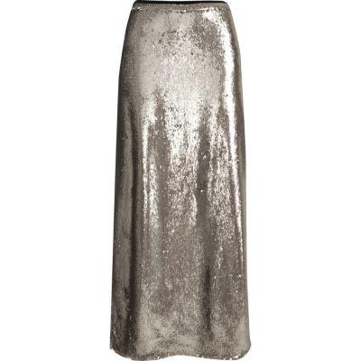 River Island Womens Silver Sequin Maxi Skirt