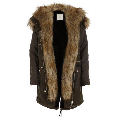 River Island Womens Faux Fur Trim Hooded Parka