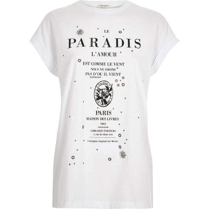 River Island Womens White Embellished Slogan Oversized T-shirt
