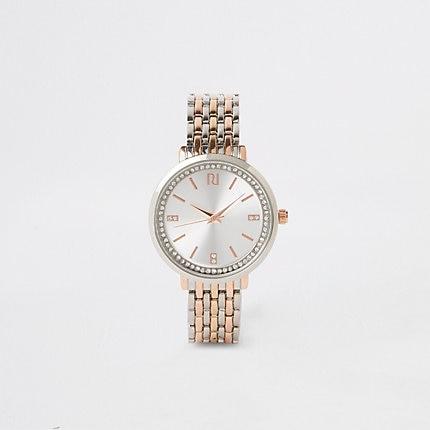 River Island Womens Triple Metal Rhinestone Watch