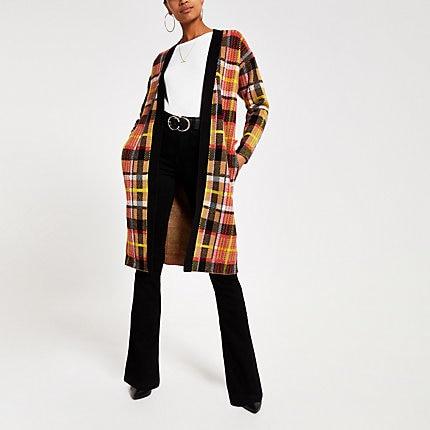 River Island Womens Check Print Knitted Longline Cardigan