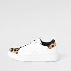 River Island Womens White Leopard Print Lace-up Sneakers