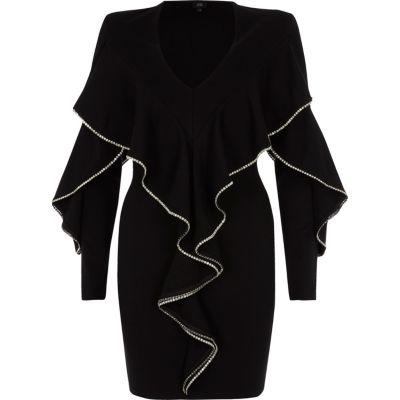 River Island Womens Embellished Frill Bodycon Mini Dress