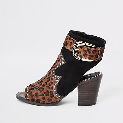 River Island Womens Animal Print Western Studded Shoe Boot