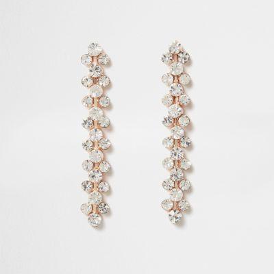 River Island Womens Rose Gold Tone Rhinestone Drop Earrings