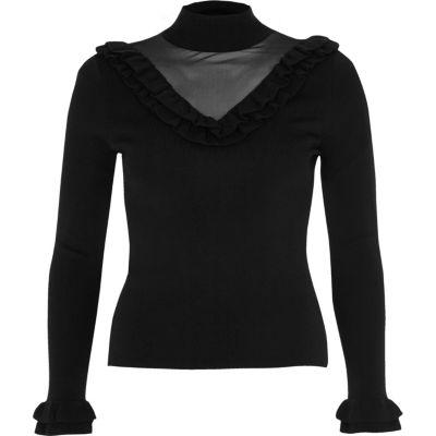 River Island Womens Frill Mesh Panel Knit Sweater