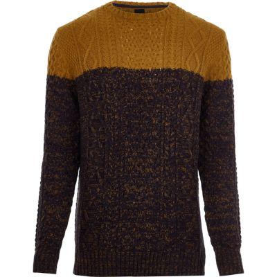 River Island Mens Cable Knit Colour Block Jumper