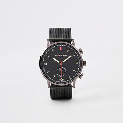River Island Mens Gunmetal Mesh Strap Round Watch