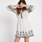 River Island Womens Long Sleeve Floral Embroidered Dress