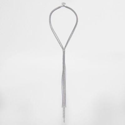 River Island Womens Silver Tone Jewel Drop Bolo Necklace