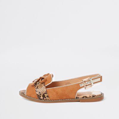 River Island Womens Snake Embossed Slingback Loafers