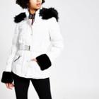 River Island Womens White Quilted Faux Fur Hood Fitted Jacket