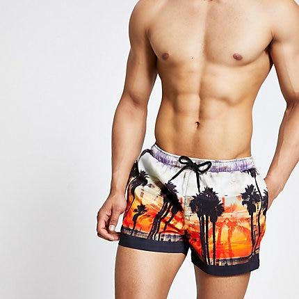 River Island Mens Palm Print Swim Shorts