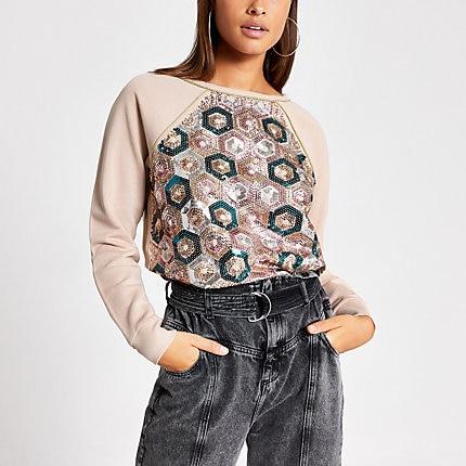 River Island Womens Sequin Embellished Loose Fit Sweatshirt