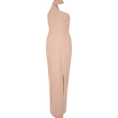 River Island Womens Nude One Shoulder Choker Maxi Dress