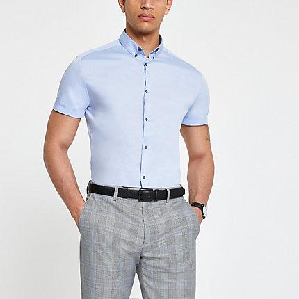 River Island Mens Short Sleeve Slim Fit Poplin Shirt