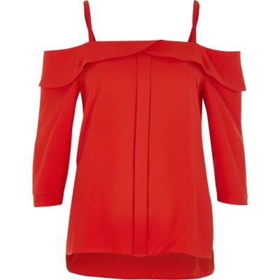 River Island Womens Cold Shoulder Frill Top