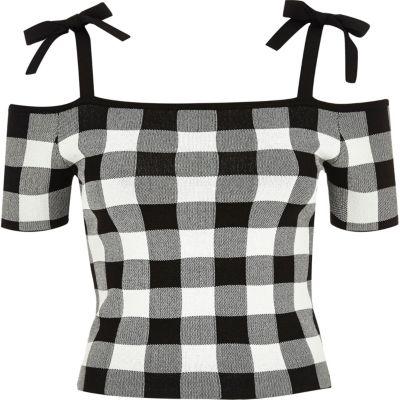 River Island Womens Gingham Cold Shoulder Crop Top
