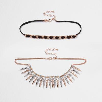 River Island Womens Rose Gold Tone Spike Chain Choker Set