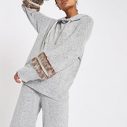 River Island Womens Faux Fur Trim Hoodie
