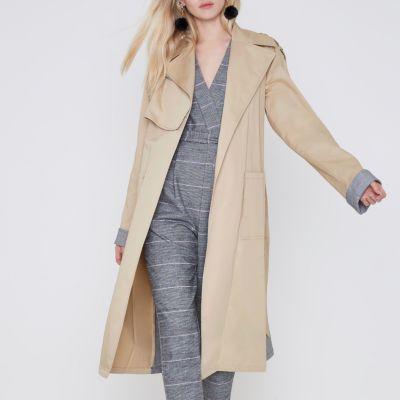 River Island Womens Check Insert Longline Trench Coat
