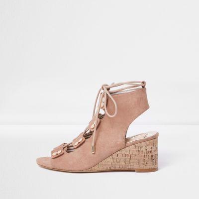 River Island Womens Tie Up Cork Wedges