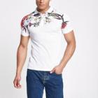 River Island Mens White Muscle Fit Floral Mesh Polo Shirt