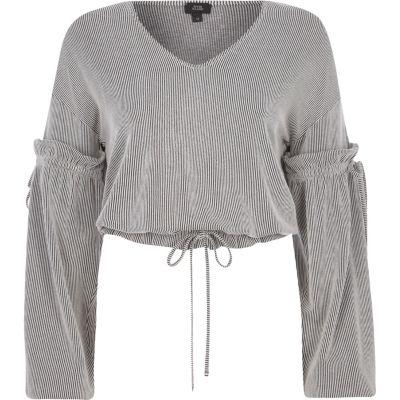River Island Womens Stripe Drawstring V Neck Top
