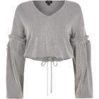 River Island Womens Stripe Drawstring V Neck Top