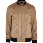 River Island Mensstone Suede Leather Bomber Jacket