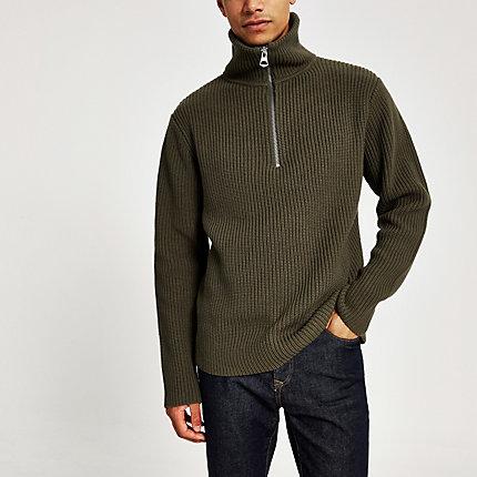 River Island Mens Fisherman Knit Half Zip Jumper