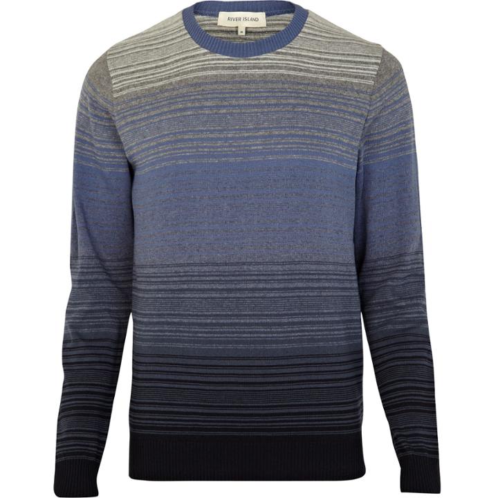 River Island Mensnavy Gradient Stripe Sweater