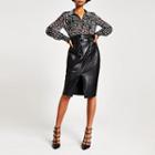 River Island Womens Faux Leather Paperbag Midi Skirt
