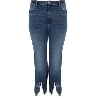 River Island Womens Plus Fringed Hem Cropped Flare Jeans