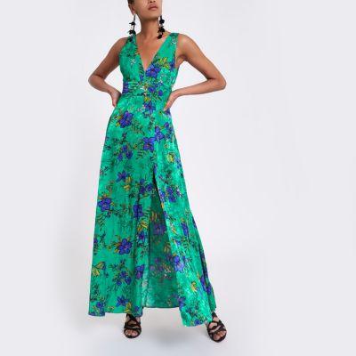 River Island Womens Floral Tie Back Plunge Maxi Dress