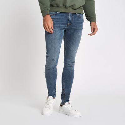 River Island Mens Danny Super Skinny Zip Hem Jeans