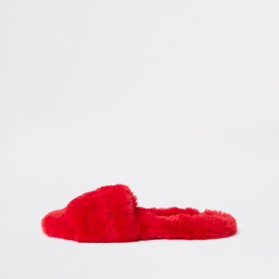 River Island Womens Faux Fur Gem Embellished Mules
