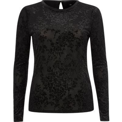River Island Womens Glitter Burnout Velvet Fitted Top