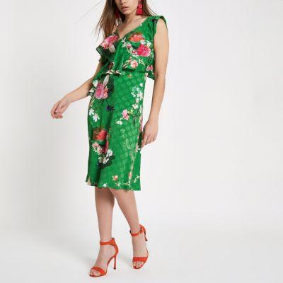 River Island Womens Floral Frill Tie Waist Midi Dress